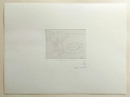 Radierung Matisse - Visage de jeune femme et bocal aux trois poissons