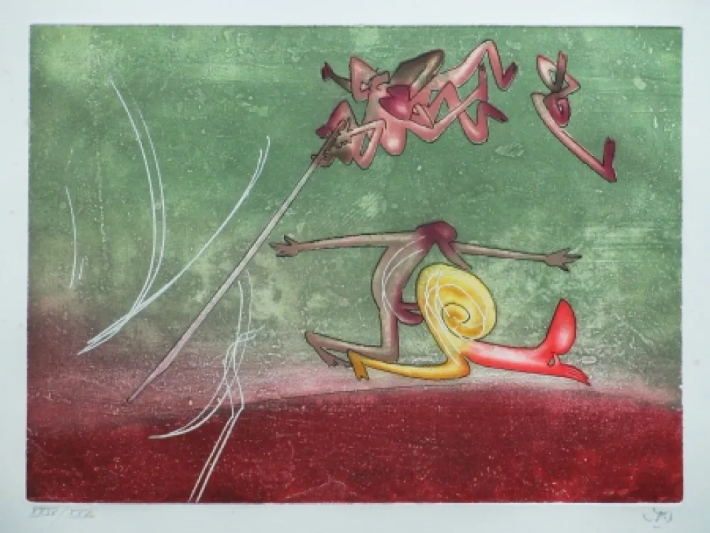 Radierung Und Aquatinta Matta - Le sot à la perche