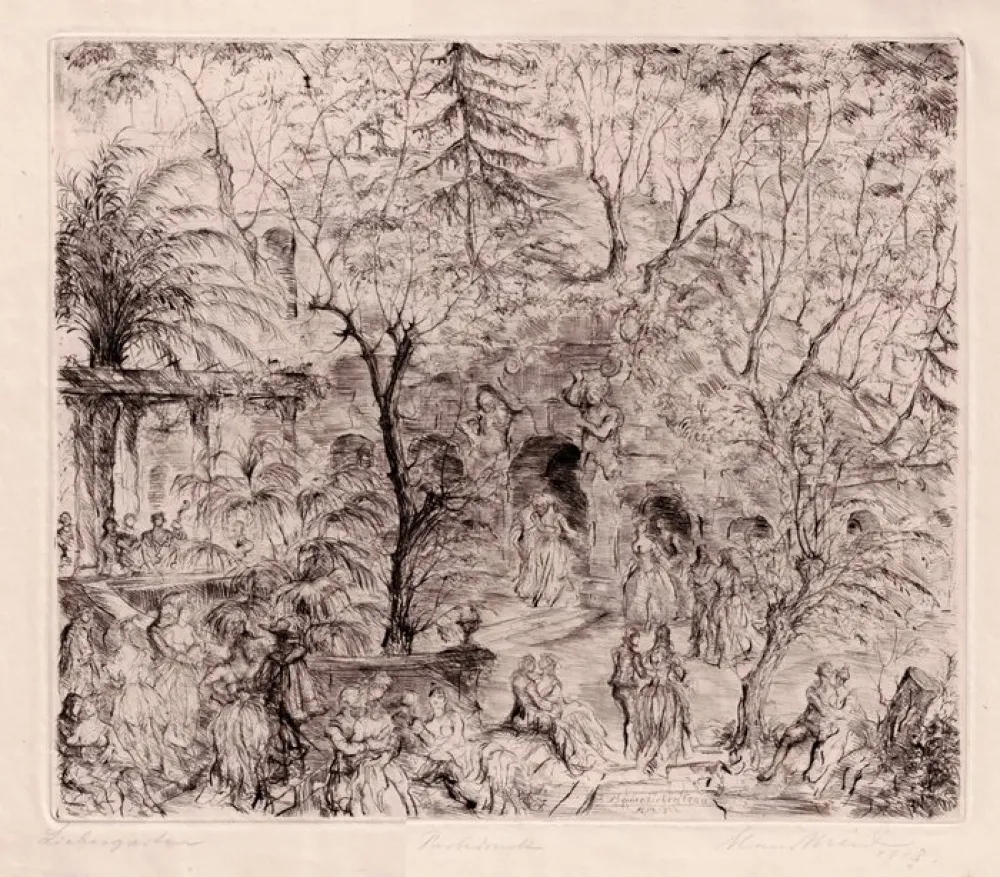 Radierung Meid - Liebesgarten / Garden of Love