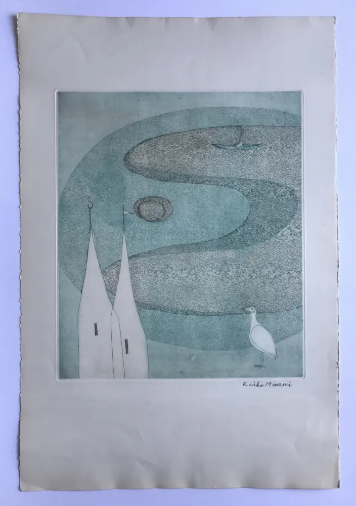 Aquatinta Minami - Sans titre (Lac et oiseau blanc)