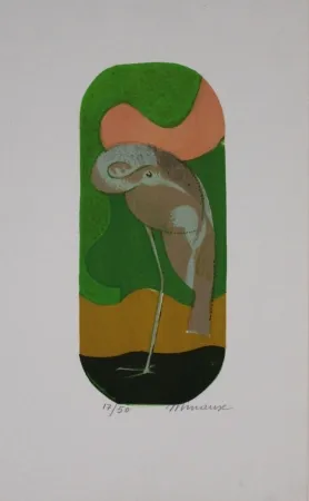 Lithographie Minaux - L'échassier / Wading Bird