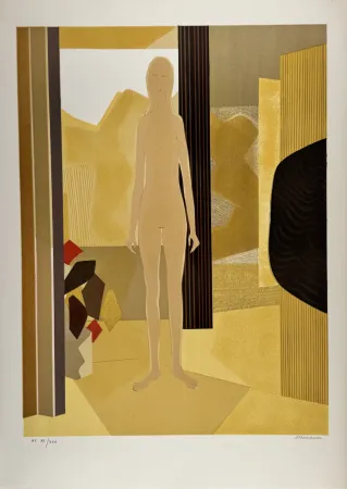 Lithographie Minaux - Nu dans l'atelier