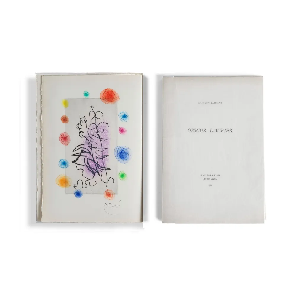 Illustriertes Buch Miró - Maryse Lafont. OBSCUR LAURIER. 1 eau-forte signée de Joan Miró (GLM 1962)