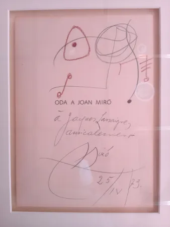 Keine Technische Miró - Original drawing dedicated to Jacques Lassaigne (with COA)