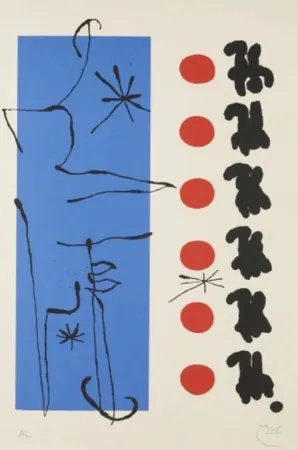 Lithographie Miró - Rouge et Bleu