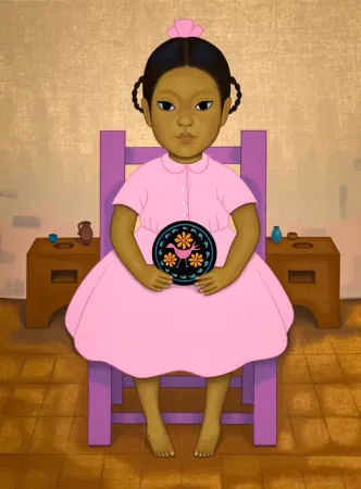 Siebdruck Montoya - Cocina, chica con plato