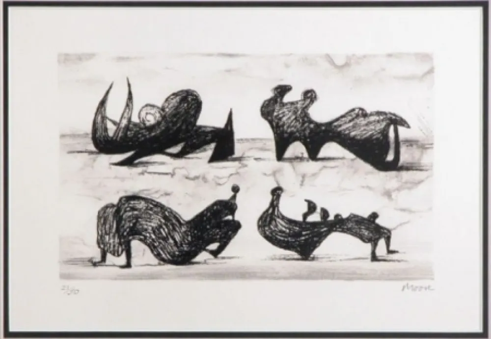 Lithographie Moore - Four silhouette figures