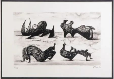 Lithographie Moore - Four silhouette figures