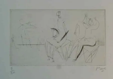 Radierung Moore - TWO SEATED FIGURES I