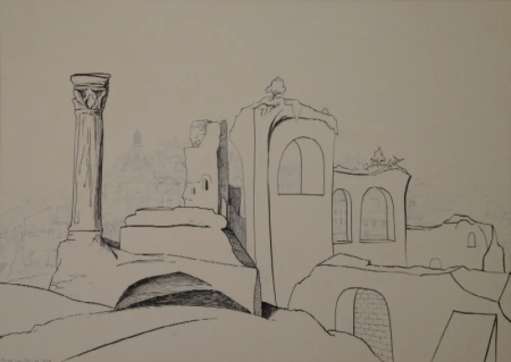 Monotypie Moos - Römische Erinnerung