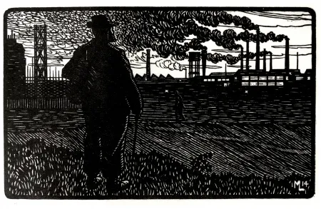 Stich Moreau - LE CHEMINOT / THE RAILROADER - Gravure s/bois / Woodcut - 1912
