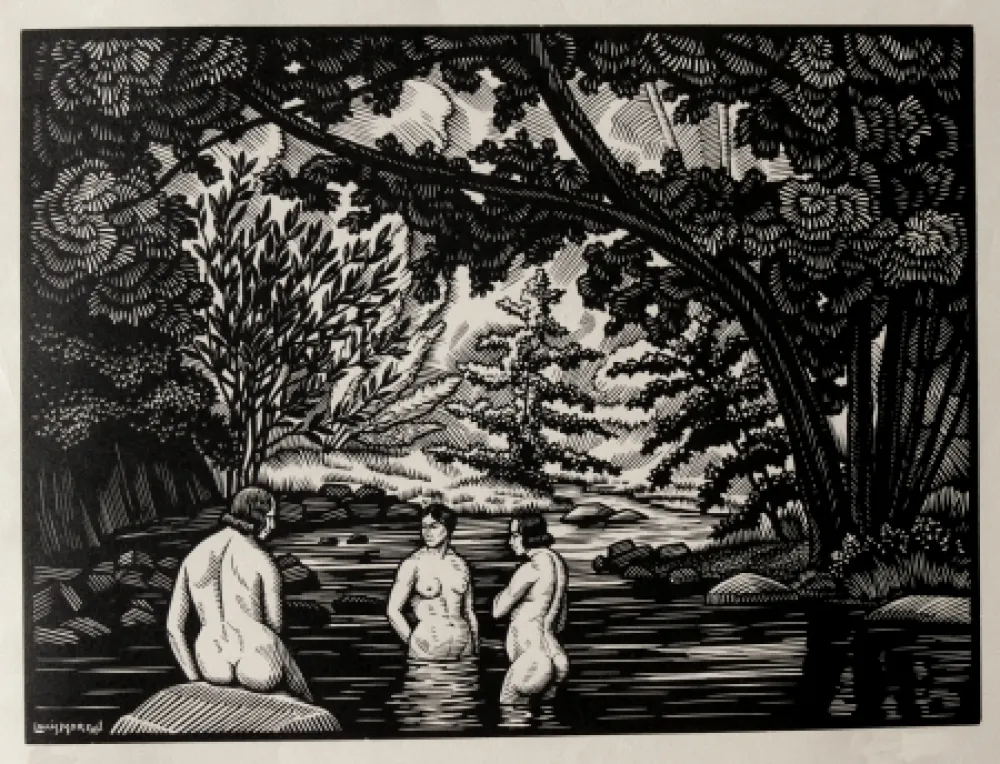 Holzschnitt Moreau - LES BAIGNEUSES / BATHERS - Gravure s/bois / Woodcut - 1912