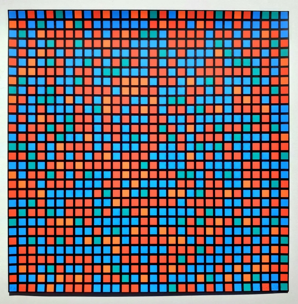 Siebdruck Morellet - Chartres bleu rouge