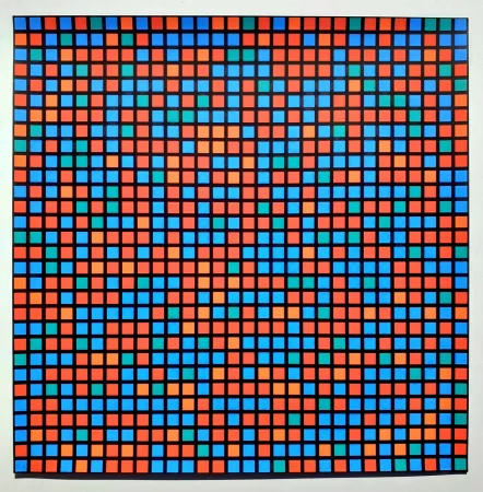 Siebdruck Morellet - Chartres bleu rouge