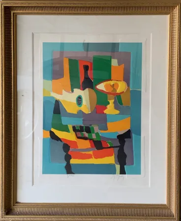 Radierung Und Aquatinta Mouly - Blue Still Life with Guitar