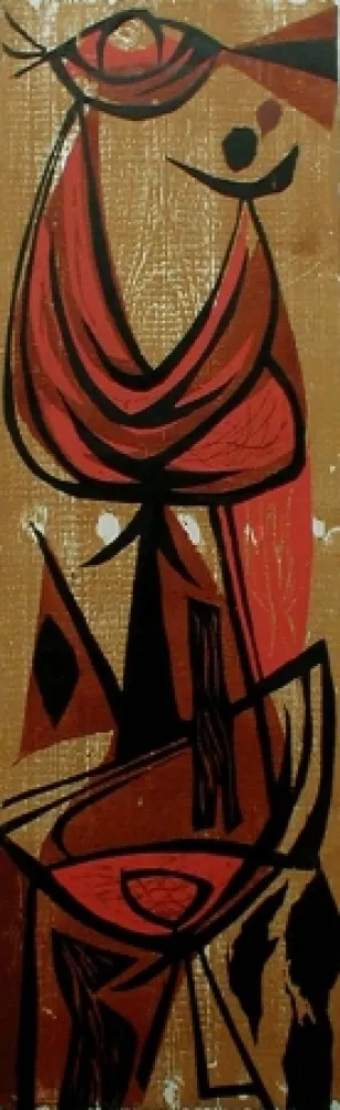 Holzschnitt Moy - Girl Juggling