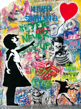 Keine Technische Mr. Brainwash - Balloon Girl - Banksy Record - Unique Mixed Media Stencil