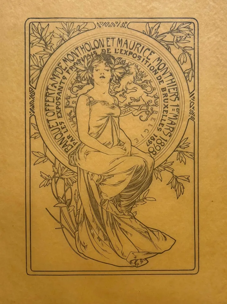 Lithographie Mucha - Banquet offert à Mr De Montholon et Maurice Monthiers, 1er mars 1898