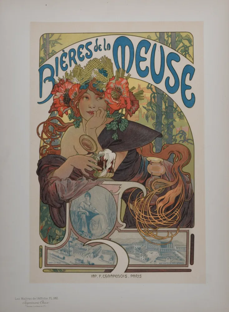 Lithographie Mucha - Bières de la Meuse, Les Maîtres de l'Affiche, 1899