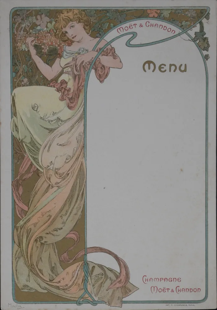 Lithographie Mucha - Champagne Moët & Chandon Menu, 1899