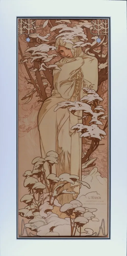 Lithographie Mucha - Hiver, 1897 - Framed!