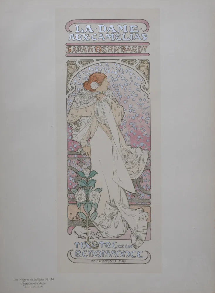 Lithographie Mucha - La Dame aux Camélias (Sarah Bernhardt) - Les Maîtres de l'Affiche, 1898