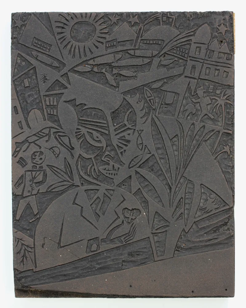 Linolschnitt Nerlinger - Mann vor Stadtlandschaft (Man in Front of a Cityscape)