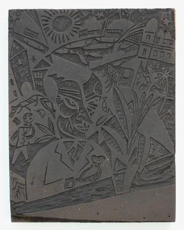 Linolschnitt Nerlinger - Mann vor Stadtlandschaft (Man in Front of a Cityscape)