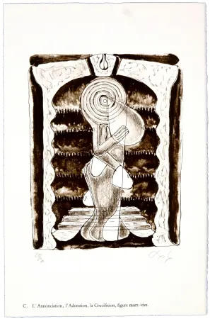Lithographie Nørgaard - C. L'Annonciation, l'Adoration, la Crucifixion, figure mort-vive