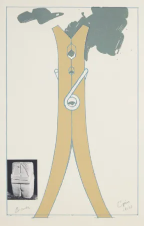 Siebdruck Oldenburg - Proposal for a Colossal Structure in the Form of a Clothespin-Compared to Brancusi's Kiss