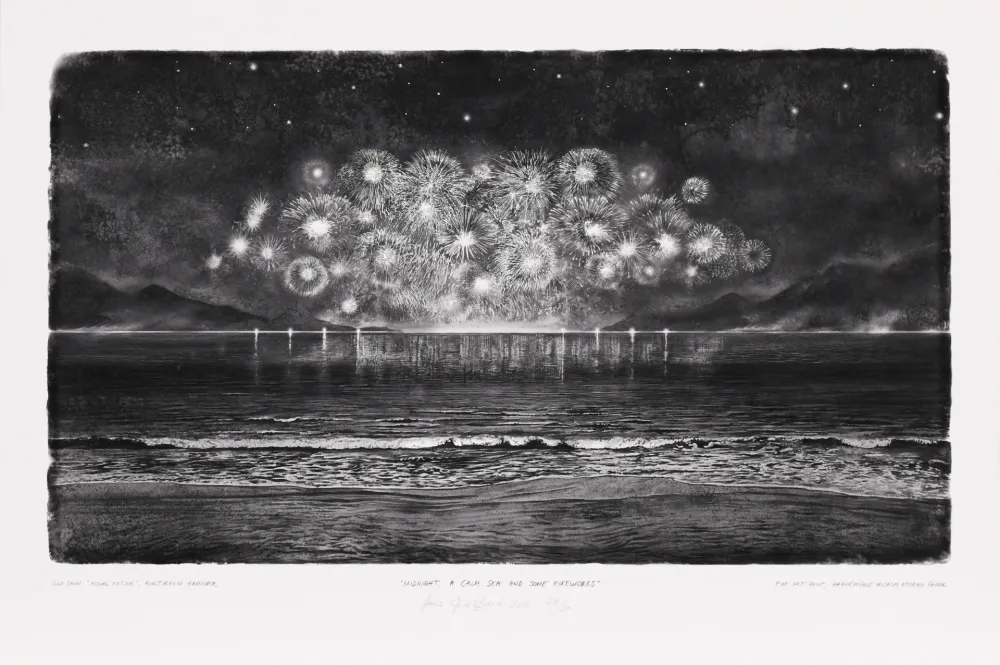 Digitale Druckgrafik Op De Beeck - Midnight, a calm Sea and some Firework