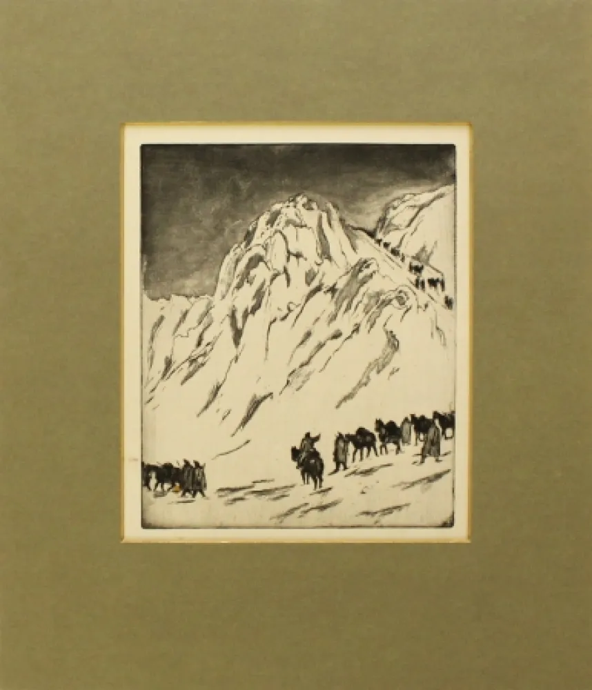 Radierung Und Aquatinta Orlik - Austrian Munitions Column on Serbian Border