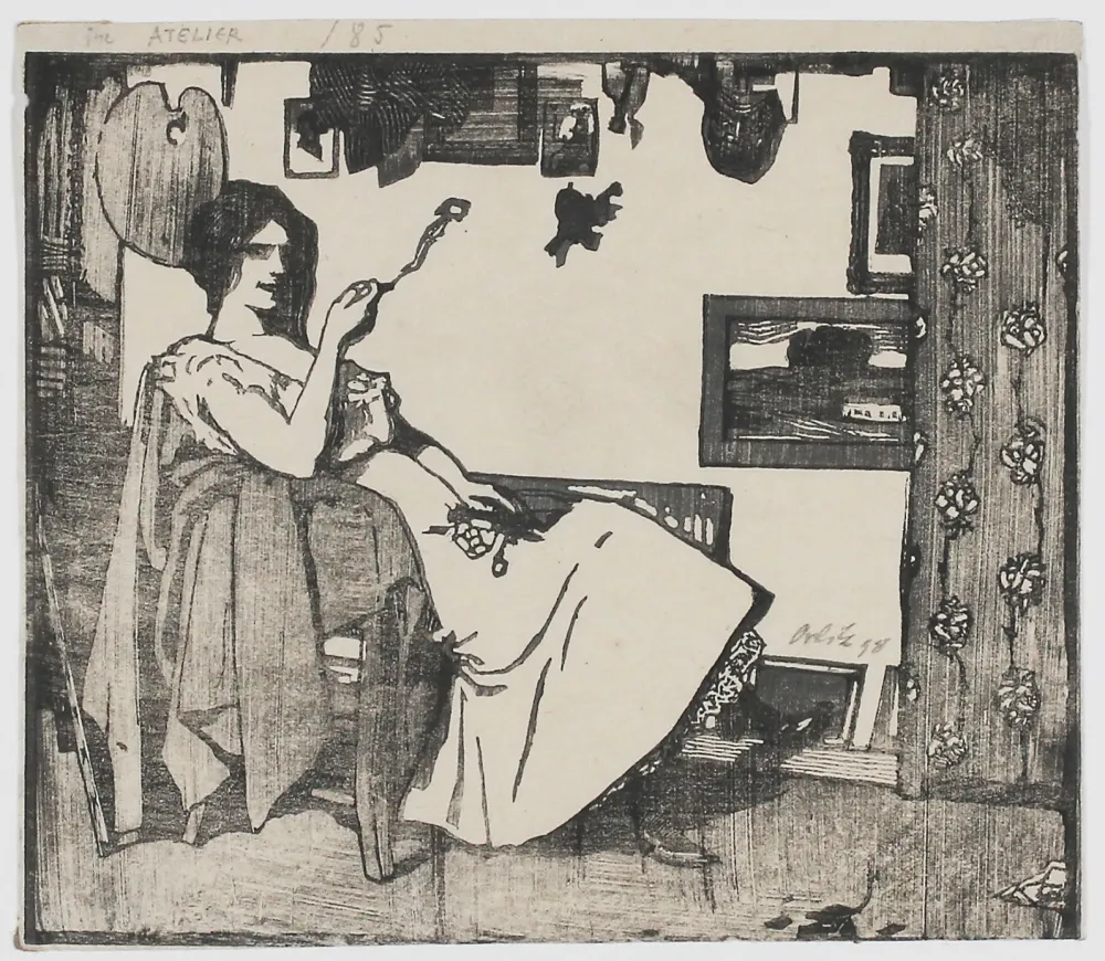 Holzschnitt Orlik - Im Atelier