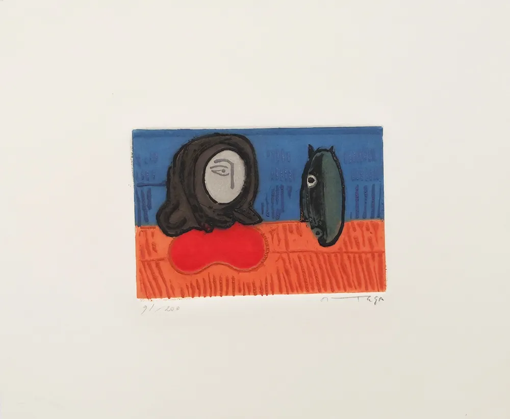 Radierung Ortega - Figura con cavallo