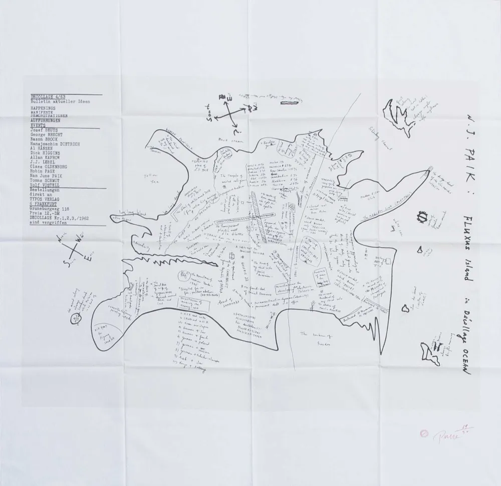 Siebdruck Paik - FLUXUS ISLAND IN DECOLLAGE OCEAN
