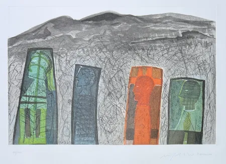 Stich Paladino - Mimmo Paladino (1948) - Sguardo a destra - color etching - 2000