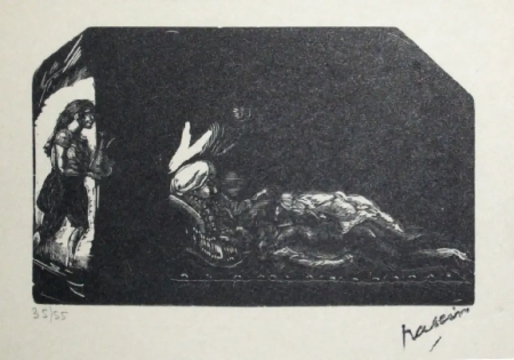 Holzschnitt Pascin - Fille avec fleur et scene de Harem