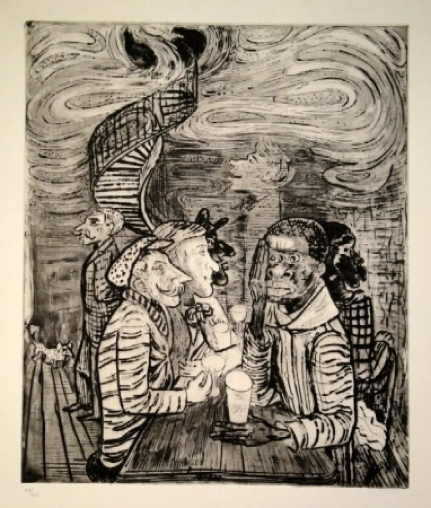 Radierung Und Aquatinta Pauli - Café colonial, auch Grand Café Collioure