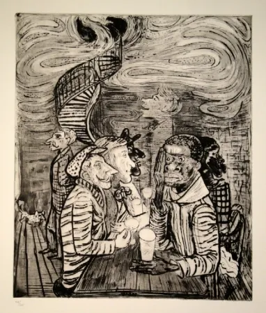 Radierung Und Aquatinta Pauli - Café colonial, auch Grand Café Collioure