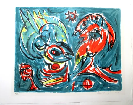 Lithographie Pedersen - Composition bleu