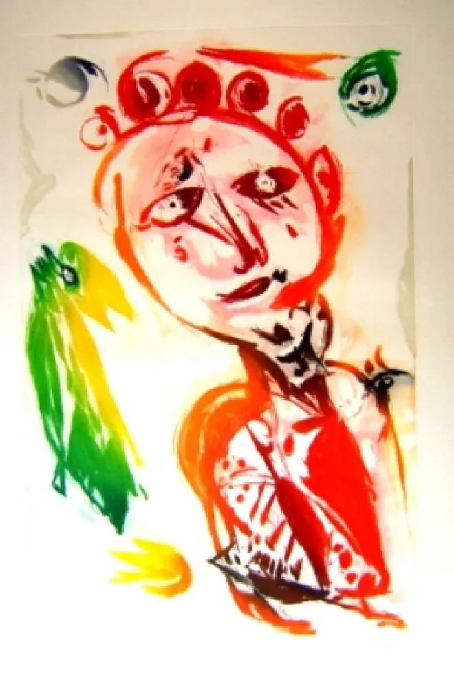 Aquatinta Pedersen - La fille et l'oiseau