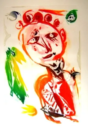 Aquatinta Pedersen - La fille et l'oiseau