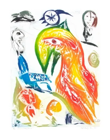 Radierung Und Aquatinta Pedersen - L'Oiseau et l'étoile filante