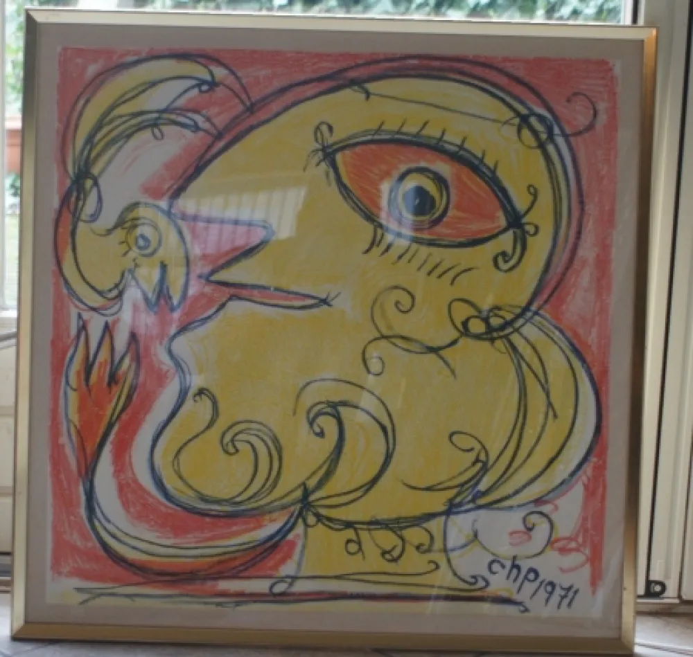 Lithographie Pedersen - Woman and bird, reduced price!