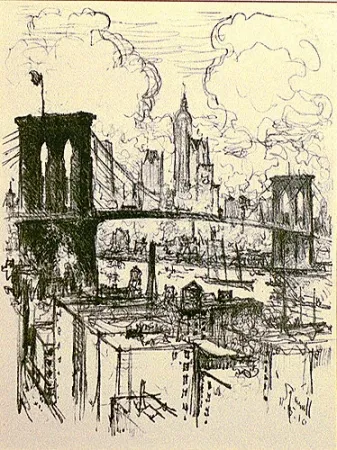 Lithographie Pennell - Brooklyn Bridge