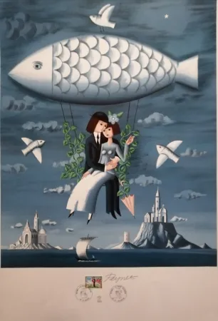 Lithographie Peynet - La Saint Valentin - Le Poisson