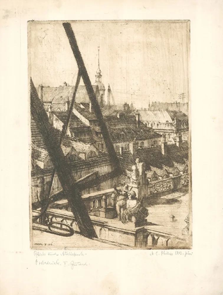 Radierung Philipp - Blick durchs Atelierfenster