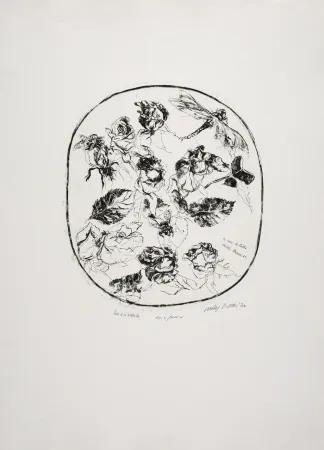 Radierung Piacesi - Rose e libellula