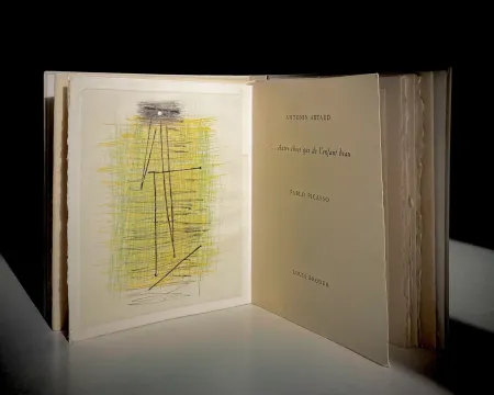 Illustriertes Buch Picasso - A. Artaud: AUTRE CHOSE QUE DE L'ENFANT BEAU. Rare gravure originale en couleurs (1957)