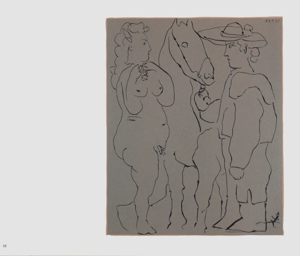 Linolschnitt Picasso (After) - Picador, femme et cheval, 1962